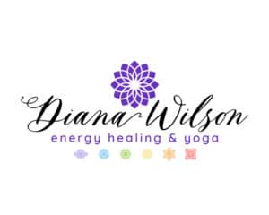 Logo design for Diana Wilson Energy Healing & Yoga, incorporating a purple lotus mandala with chakra symbols—designed by Inspiring Design Co. for a holistic wellness brand.