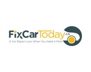 Logo design for FixCarToday.ca, featuring a modern car silhouette with yellow and grey typography—crafted by Inspiring Design Co. for an automotive repair loan company.