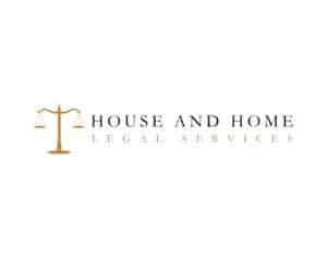 Logo design for House and Home Legal Services, featuring an elegant gold balance scale—designed by Inspiring Design Co. for a professional legal brand.
