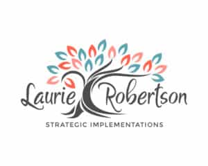 Laurie Robertson Strategic Implementations logo design with an elegant tree illustration—designed by Inspiring Design Co. to represent growth, strategy, and leadership.