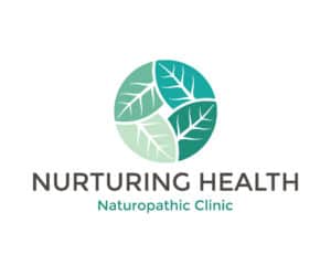 Logo design for Nurturing Health, featuring a soothing circular leaf