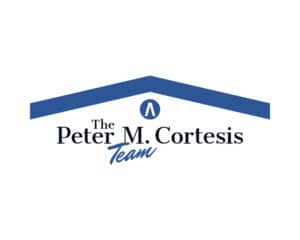 The Peter M. Cortesis Team logo design featuring a house roofline—crafted by Inspiring Design Co. to symbolize trust, real estate expertise, and client-focused service.