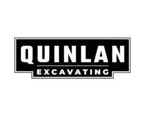 Quinlan Excavating logo design with bold black and white typography—crafted by Inspiring Design Co. to convey strength, reliability, and professionalism in excavation services.